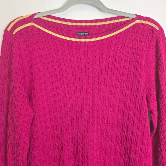 Tommy Hilfiger Boat Neck Cable Knit Sweater, Pink/Gold Accent, Women's Size XL - Picture 2 of 13